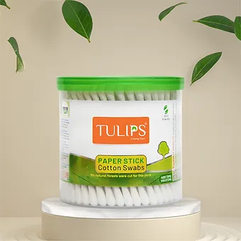 TULIPS Cotton Ear Buds/Swabs with white PAPER Sticks (300) in a Jar - Image 5