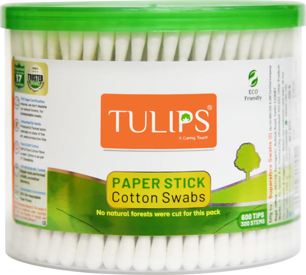 TULIPS Cotton Ear Buds/Swabs with white PAPER Sticks (300) in a Jar - Image 6