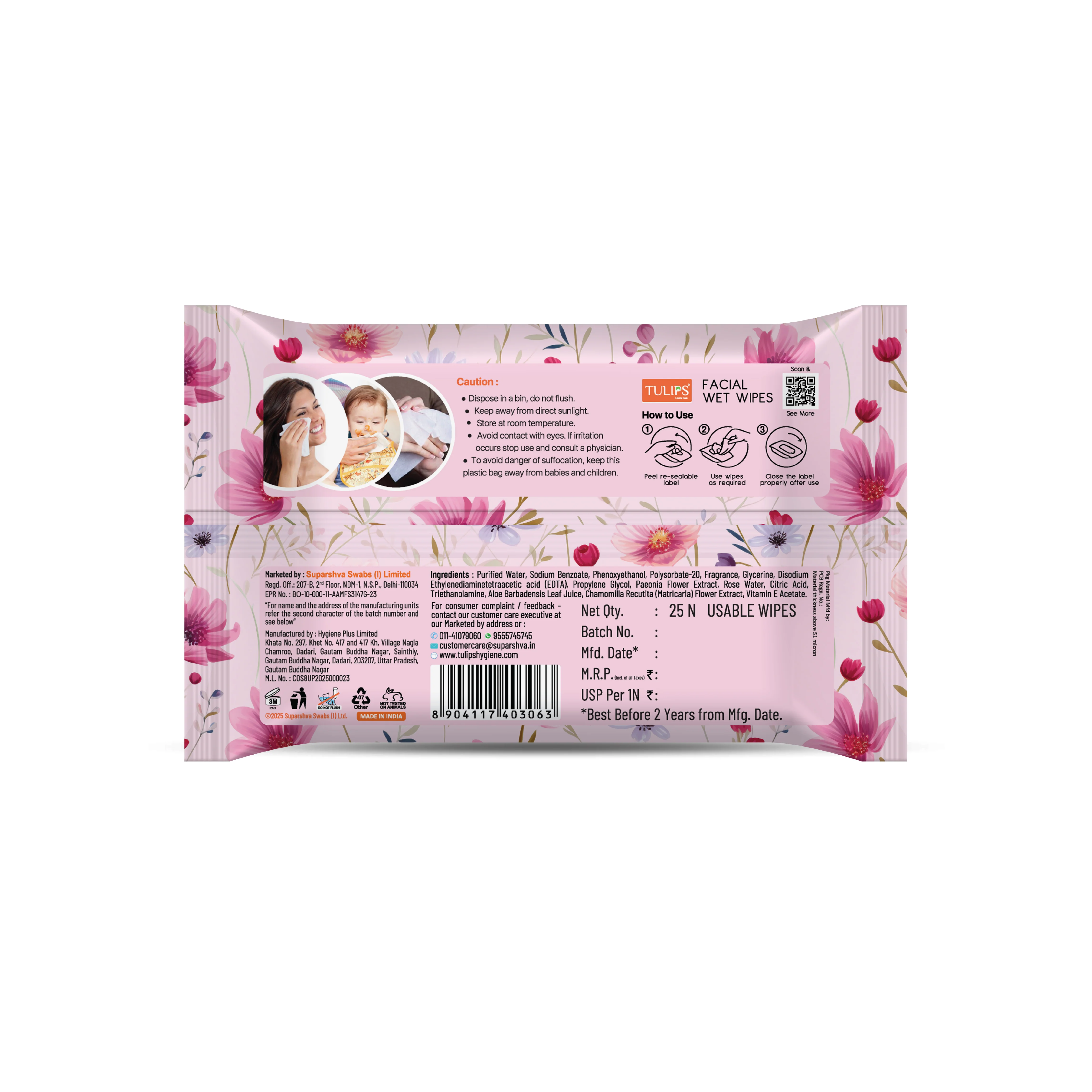 Pink Peony & Rose Water (25 Wipes) - Image 3