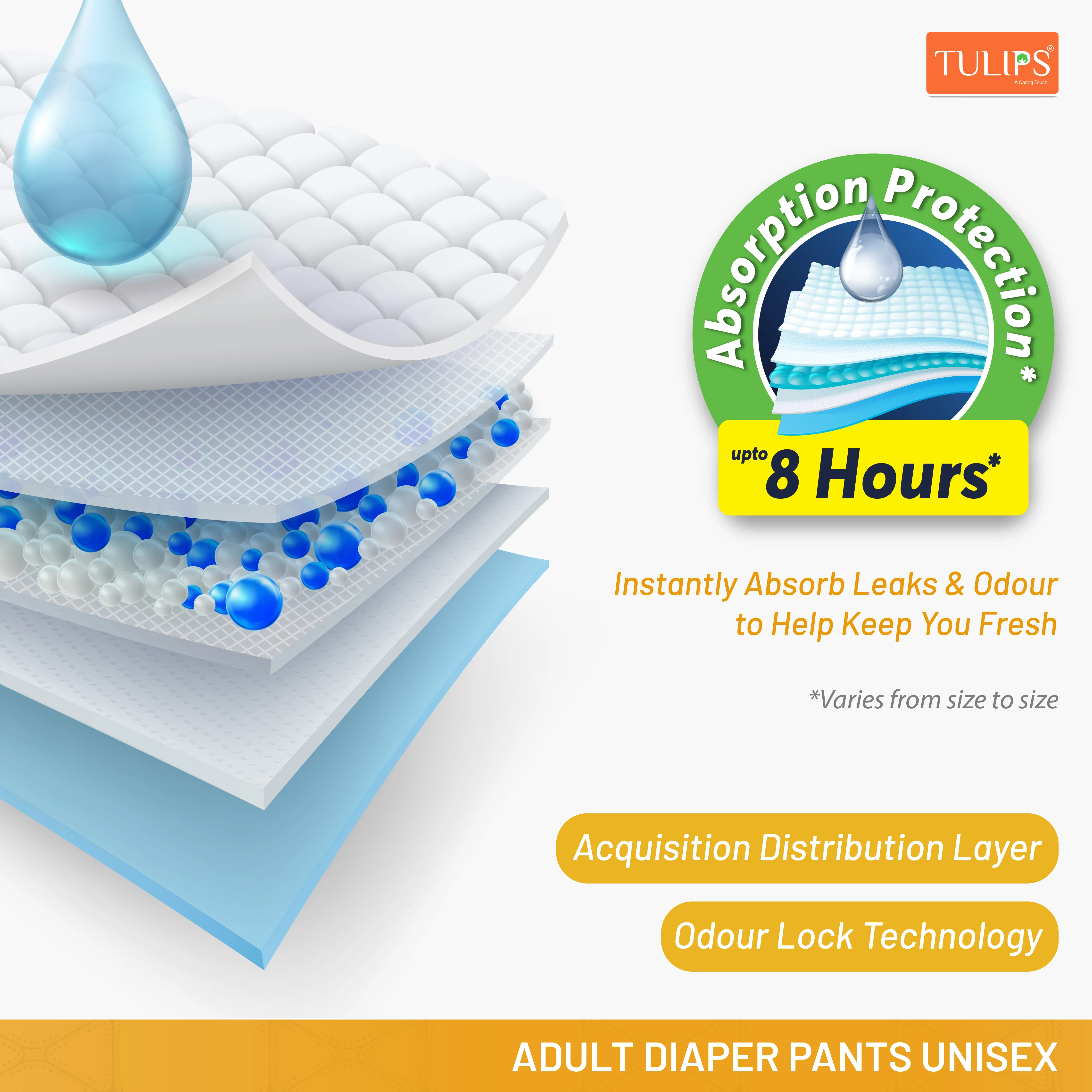 TULIPS Adult Diaper Tape Style - Protection from Urinary Incontinence (Extra Large) - Image 5