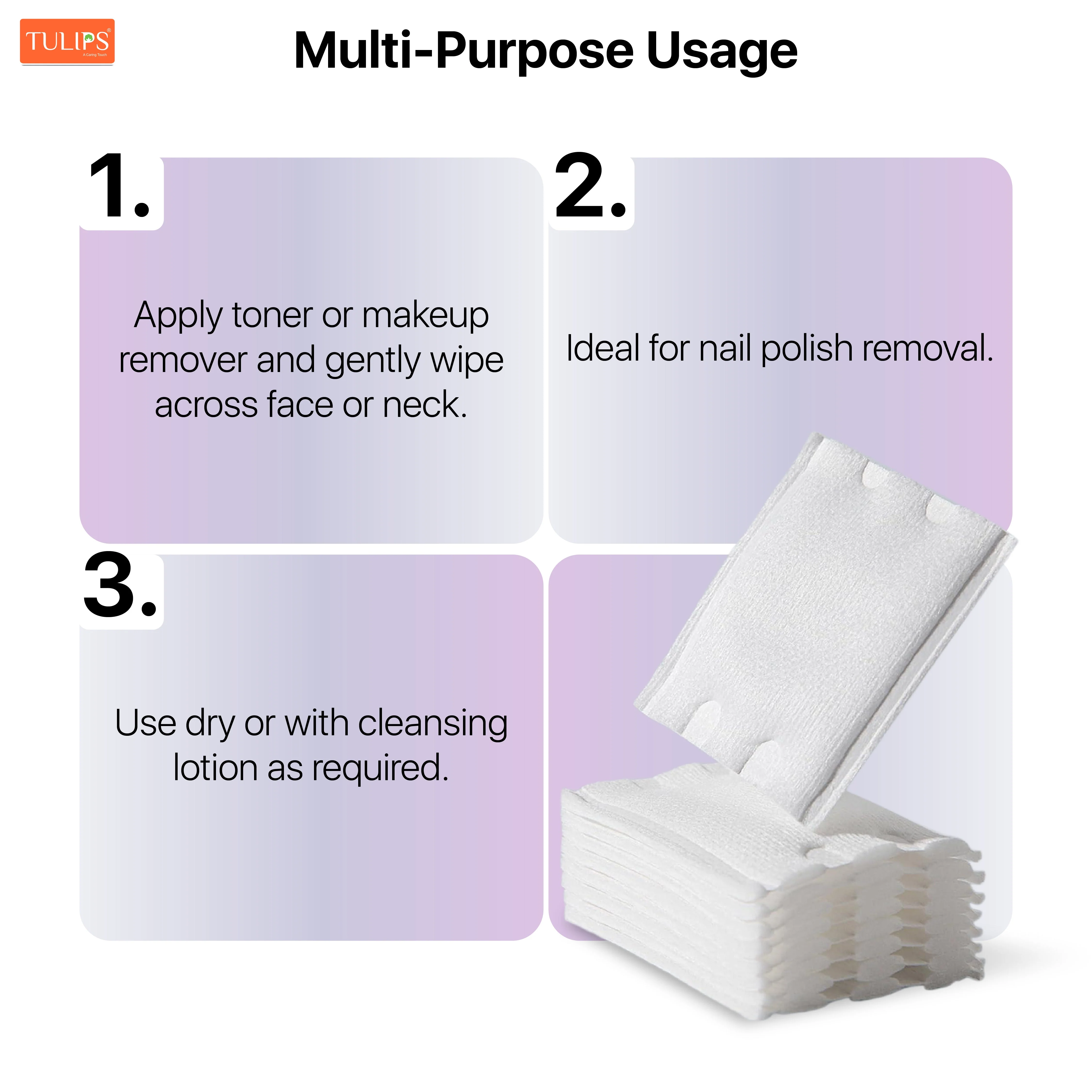 Facial Cotton Pads Rectangle (150 pcs)- 100% Pure Soft Cotton, Lint-Free - Image 4